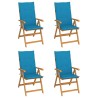 Chaises de jardin lot de 4 avec coussins bleu Bois teck solide 551847551847
