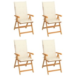 Chaises de jardin lot de 4 avec coussins crème Bois teck solide 551848551848