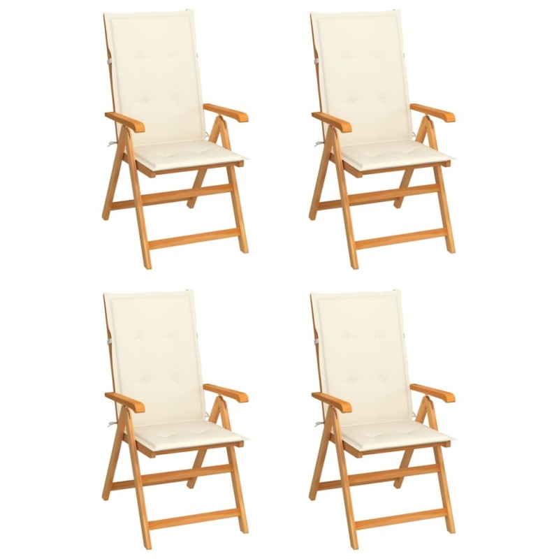 Chaises de jardin lot de 4 avec coussins crème Bois teck solide 551848551848