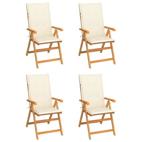 Chaises de jardin lot de 4 avec coussins crème Bois teck solide 551848551848