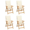 Chaises de jardin lot de 4 avec coussins crème Bois teck solide 551848551848