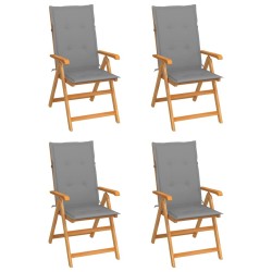 Chaises de jardin lot de 4 avec coussins gris Bois teck solide 551849551849