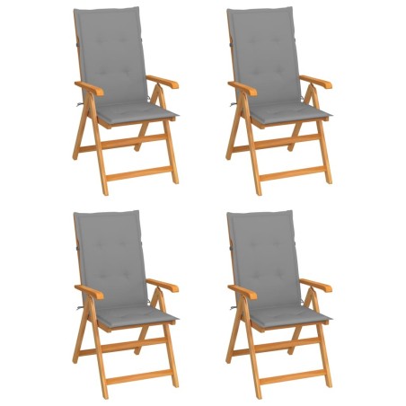 Chaises de jardin lot de 4 avec coussins gris Bois teck solide 551849551849