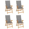 Chaises de jardin lot de 4 avec coussins gris Bois teck solide 551849551849