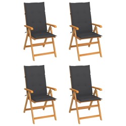 Chaises de jardin lot de 4 avec coussins anthracite Teck solide 551850551850