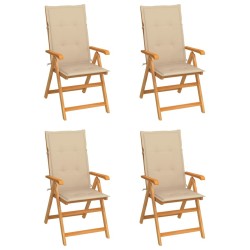 Chaises de jardin lot de 4 avec coussins beige Bois teck solide 551858551858