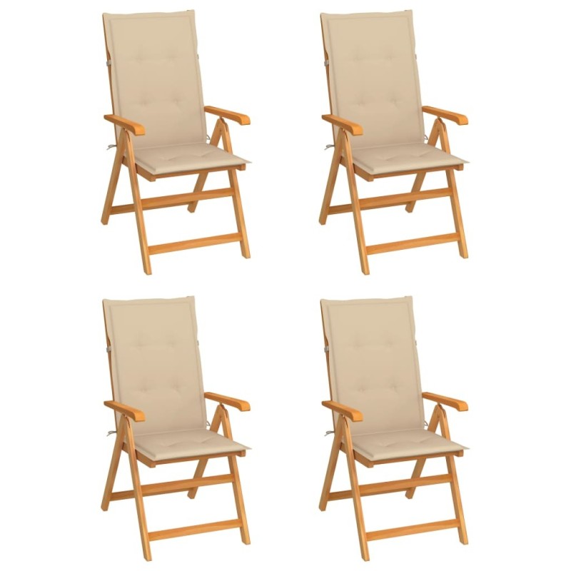 Chaises de jardin lot de 4 avec coussins beige Bois teck solide 551858551858