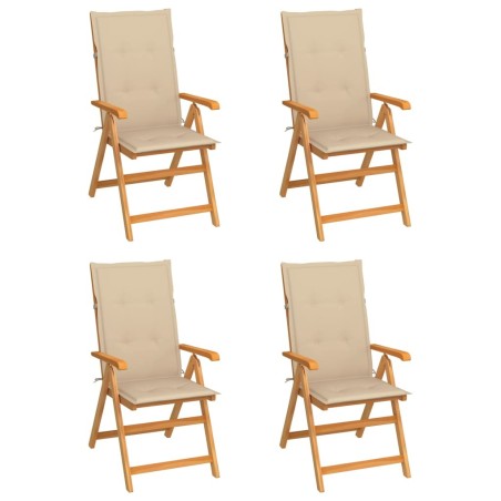 Chaises de jardin lot de 4 avec coussins beige Bois teck solide 551858551858