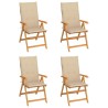 Chaises de jardin lot de 4 avec coussins beige Bois teck solide 551858551858