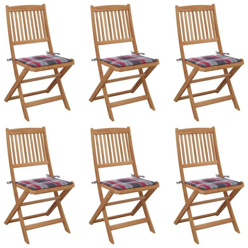 Chaises pliables de jardin lot de 6 avec coussins Bois d'acacia 551875551875