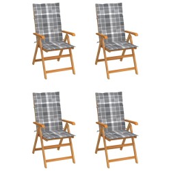 Chaises de jardin lot de 4 coussins à carreaux gris Teck solide 551889551889