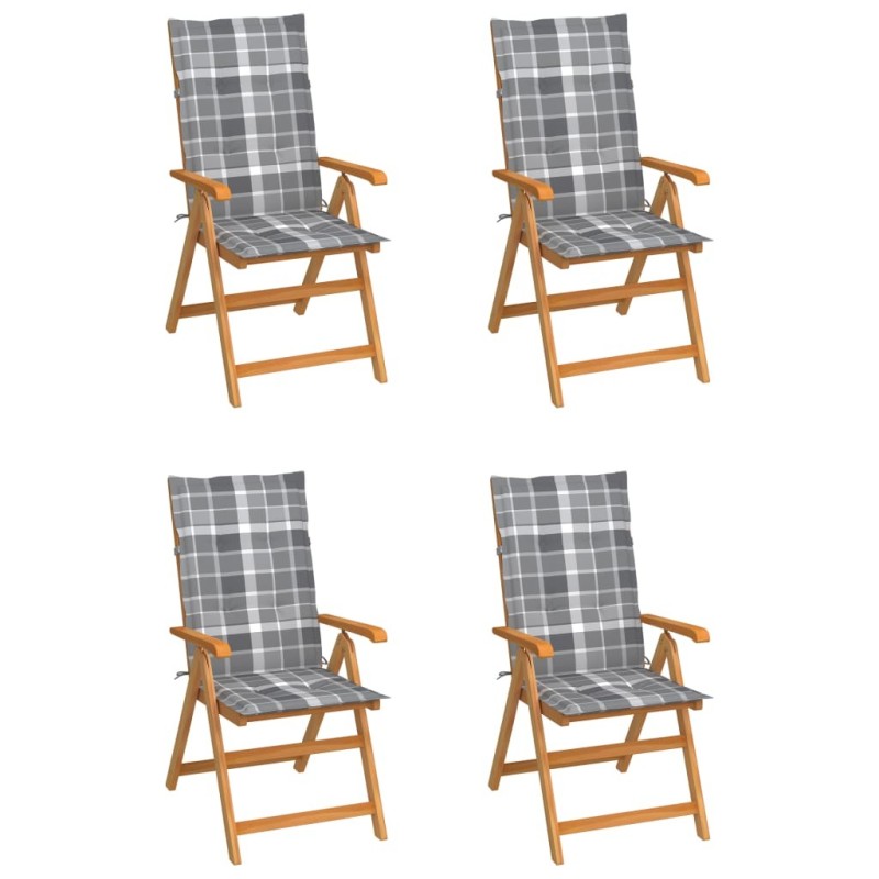 Chaises de jardin lot de 4 coussins à carreaux gris Teck solide 551889551889