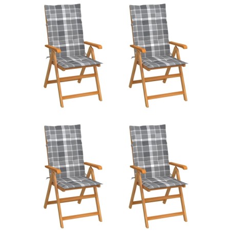 Chaises de jardin lot de 4 coussins à carreaux gris Teck solide 551889551889