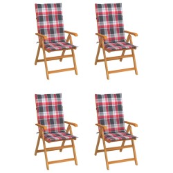 Chaises de jardin lot de 4 et coussins à carreaux rouge Teck 551890551890