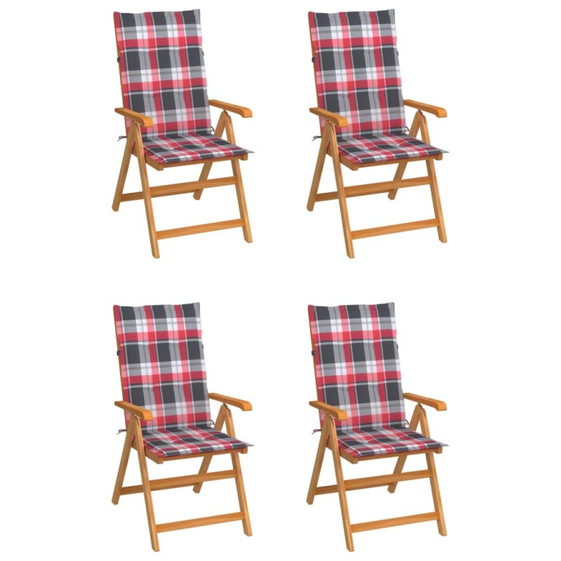 Chaises de jardin lot de 4 et coussins à carreaux rouge Teck 551890551890