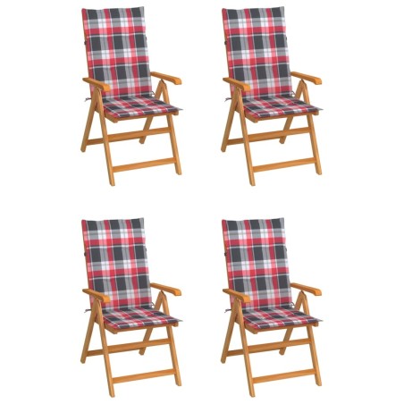 Chaises de jardin lot de 4 et coussins à carreaux rouge Teck 551890551890