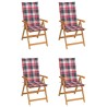 Chaises de jardin lot de 4 et coussins à carreaux rouge Teck 551890551890