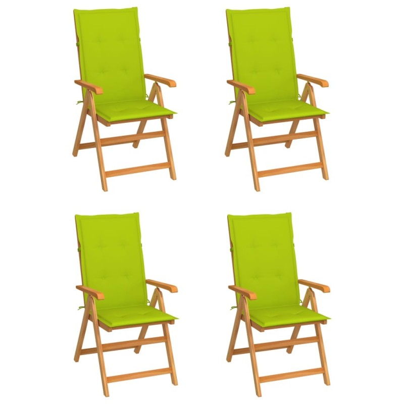 Chaises de jardin lot de 4 avec coussins vert vif Bois de teck 551891551891