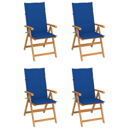 Chaises de jardin lot de 4 avec coussins bleu royal Bois teck 551892551892