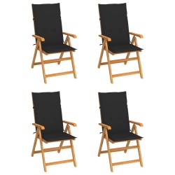 Chaises de jardin lot de 4 avec coussins noir Bois teck solide 551896551896
