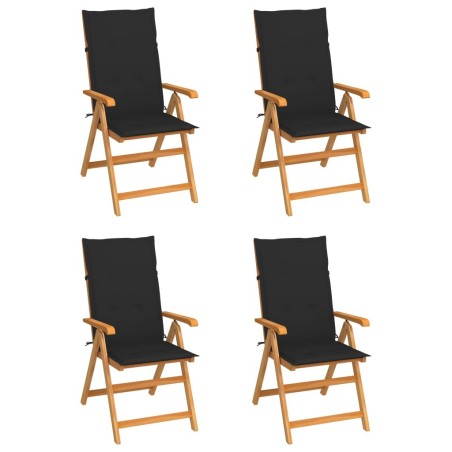 Chaises de jardin lot de 4 avec coussins noir Bois teck solide 551896551896
