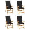 Chaises de jardin lot de 4 avec coussins noir Bois teck solide 551896551896