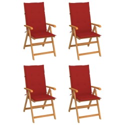 Chaises de jardin lot de 4 avec coussins rouge Bois teck massif 551898551898