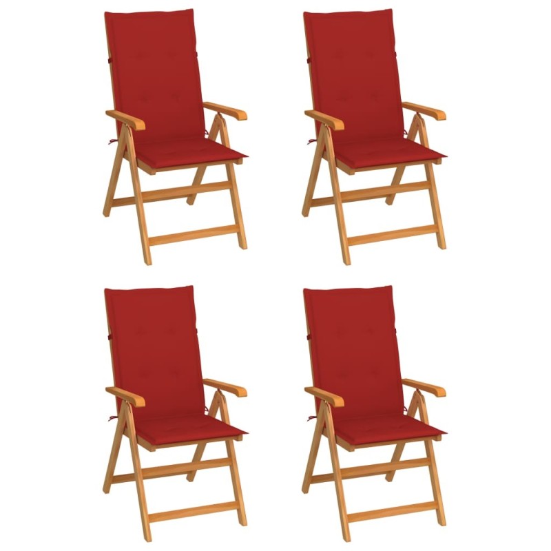 Chaises de jardin lot de 4 avec coussins rouge Bois teck massif 551898551898