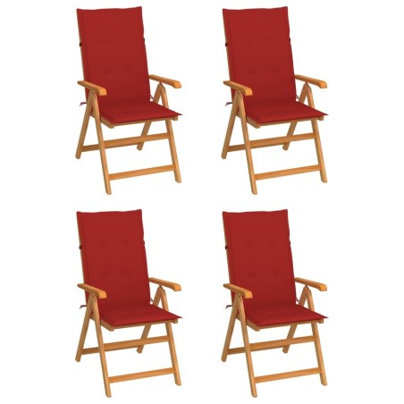 Chaises de jardin lot de 4 avec coussins rouge Bois teck massif 551898551898