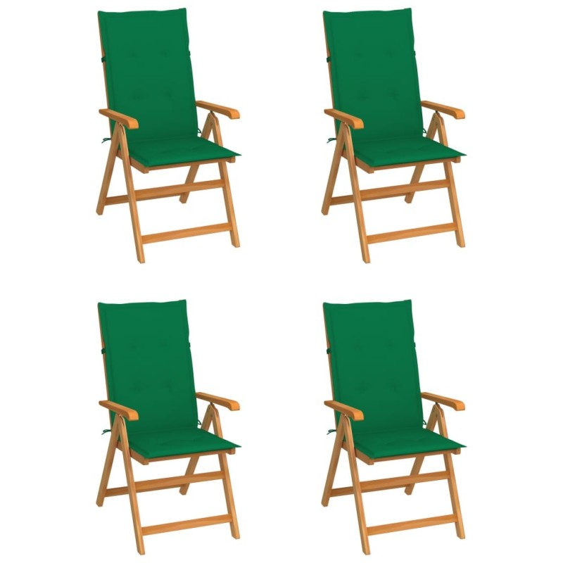 Chaises de jardin lot de 4 avec coussins vert Bois teck solide 551899551899