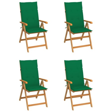 Chaises de jardin lot de 4 avec coussins vert Bois teck solide 551899551899