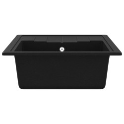 Évier de cuisine avec trou de trop-plein ovale Noir Granit 552111552111