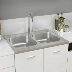 Évier de cuisine à double lavabo argenté 800x600x155 mm inox 552122552122