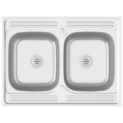 Évier de cuisine à double lavabo argenté 800x600x155 mm inox 552122552122