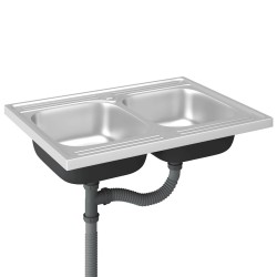 Évier de cuisine à double lavabo argenté 800x600x155 mm inox 552122552122