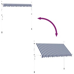 Auvent rétractable manuel 350 cm Rayures bleues et blanches 552179552179