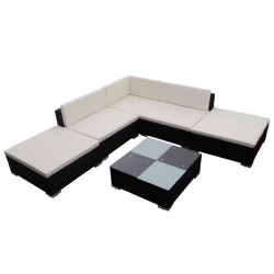 Salon de jardin 6 pcs avec coussins résine tressée noir 552409552409