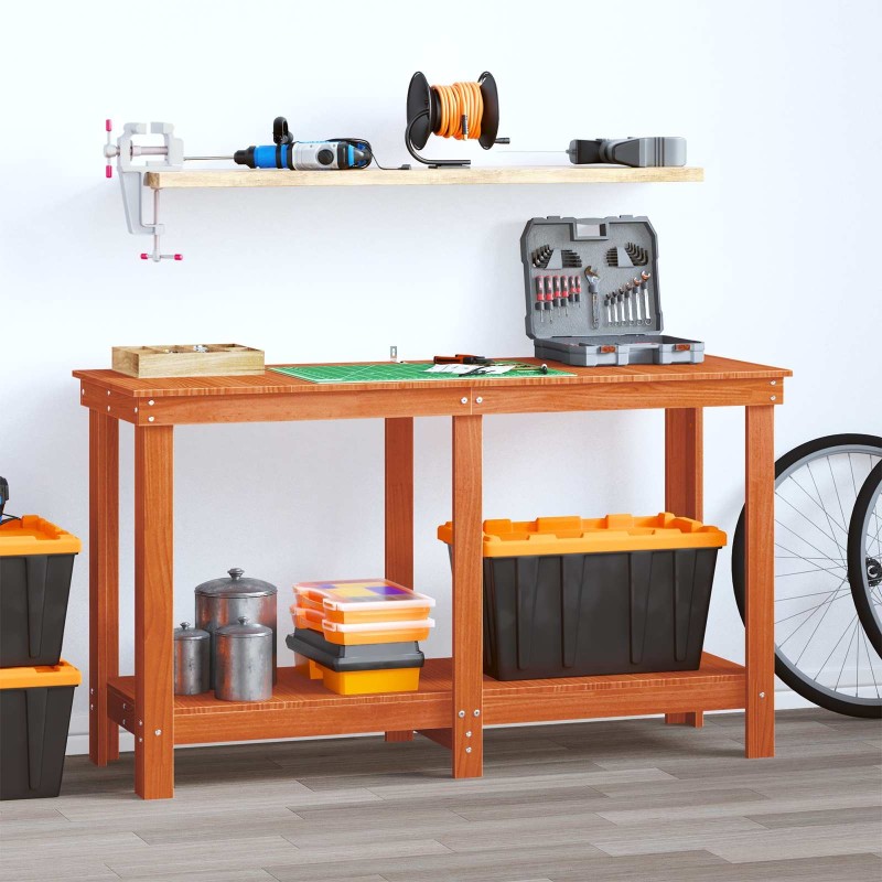 Établi avec étagère Brun Ciré 140 x 50 x 80 cm Pin massif 552598552598