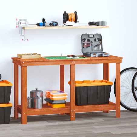 Établi avec étagère Brun Ciré 140 x 50 x 80 cm Pin massif 552598552598