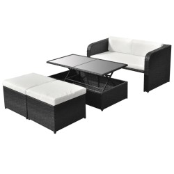 Salon de jardin 4 pcs avec coussins Résine tressée Noir 552781552781