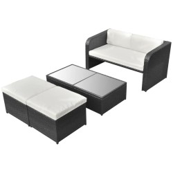 Salon de jardin 4 pcs avec coussins Résine tressée Noir 552781552781