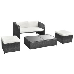Salon de jardin 4 pcs avec coussins Résine tressée Noir 552781552781