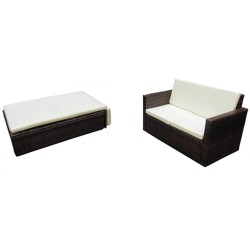 Salon de jardin 2 pcs avec coussins Résine tressée Marron 552787552787