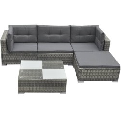 Salon de jardin 5 pcs avec coussins résine tressée gris 552790552790