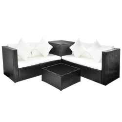 Salon de jardin 4 pcs avec coussins Résine tressée Noir 552793552793