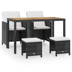 Ensemble à manger d'extérieur 5 pcs Rotin et bois d'acacia Noir 552858552858