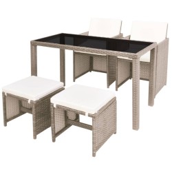 Ensemble à manger d'extérieur avec coussins 5 pcs Rotin Beige 552859552859