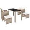 Ensemble à manger d'extérieur avec coussins 5 pcs Rotin Beige 552859552859