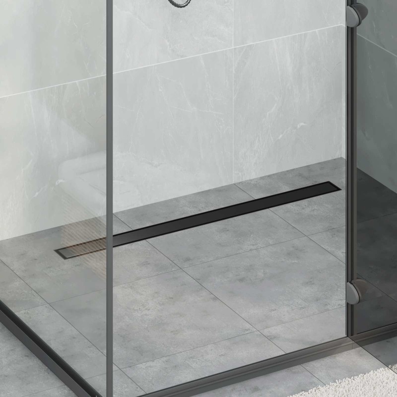 Évacuation de douche 2-en-1 avec siphon à 360° Noir 90 cm 552869552869