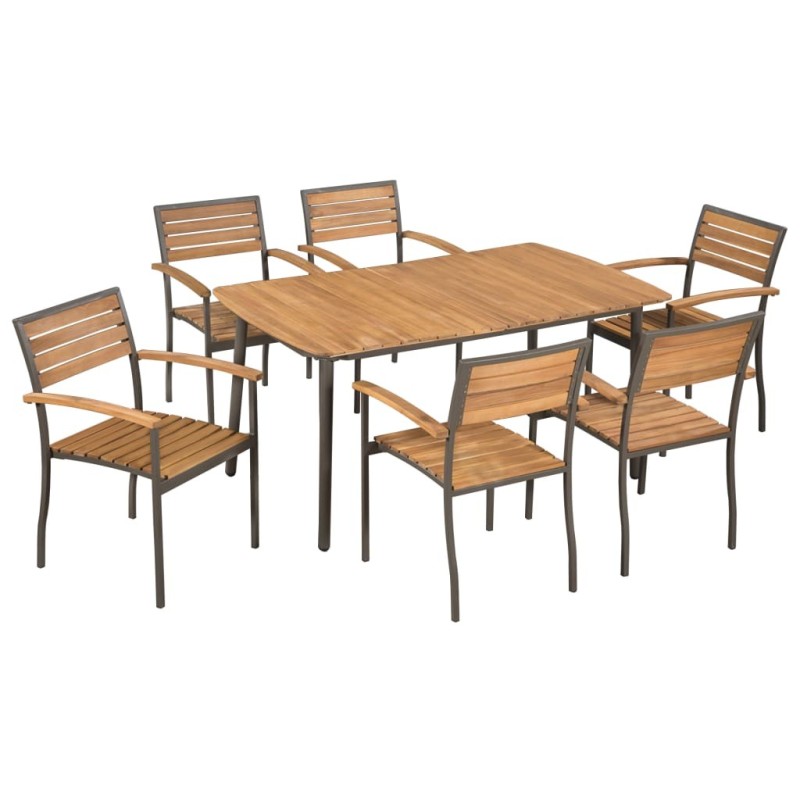 Ensemble à manger d'extérieur 7pcs Bois acacia massif et acier 552917552917